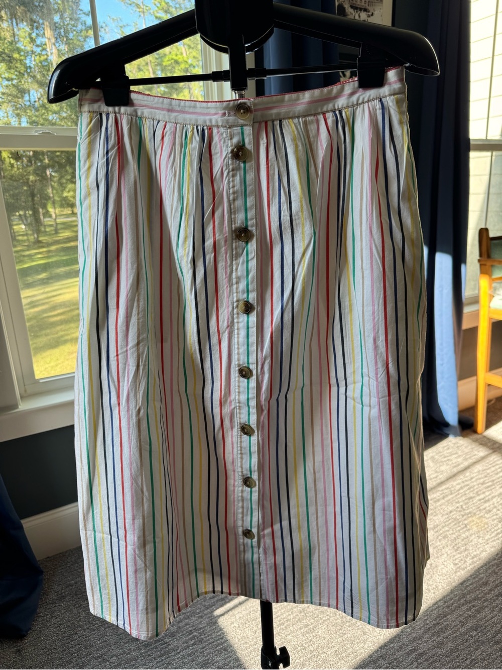 J.Crew Factory Rainbow Stripe Button-Front Poplin Midi Skirt NWT Size Large